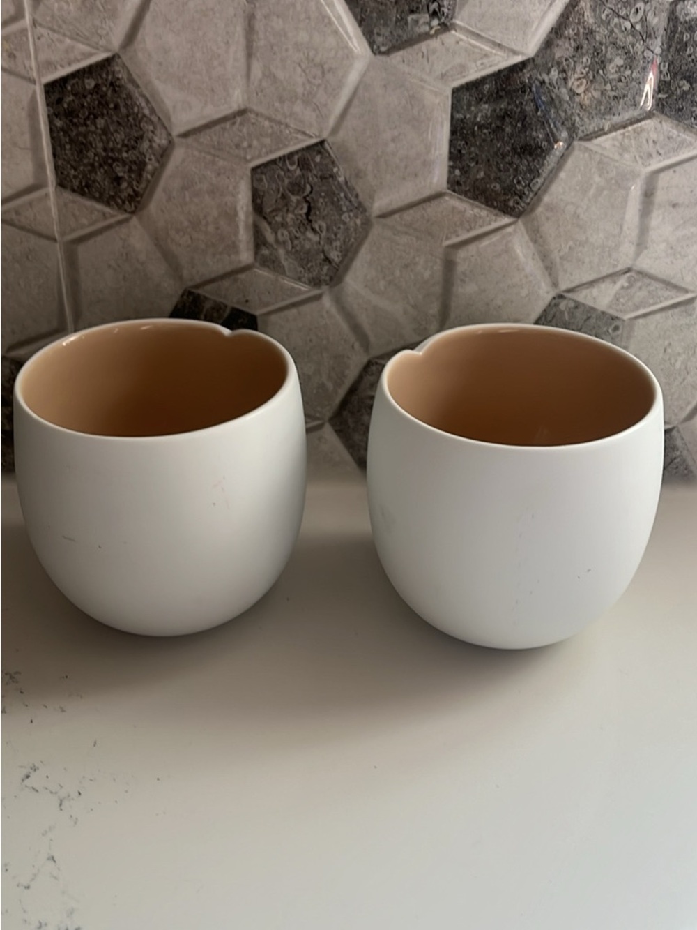 Nespresso White Ceramic Pouring Cups with Beige Interior